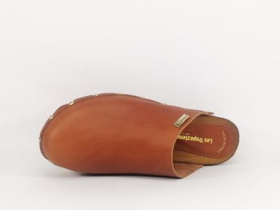 Sabot femme cuir et bois destockage TROPEZIENNES tonsabo camel à pas cher