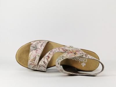 Sandale compensée beige à fleurs pour femme RIEKER V3887
