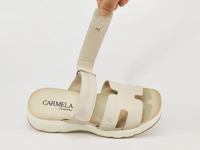 Mule compensée femme cuir beige chic confortable à scratch destockage CARMELA 162330 à pas cher