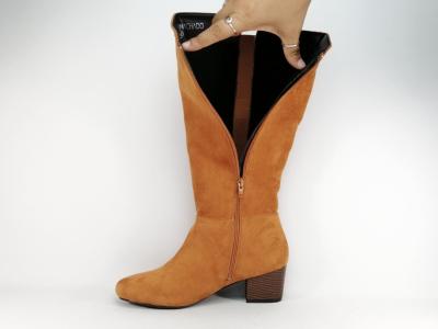 Botte grande taille femme mollet large à talon destockage ANDRES MACHADO AM4181 camel