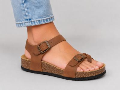 Sandale femme confortable cuir souple marron PLAKTON cp zomba cuero fabrication Espagne