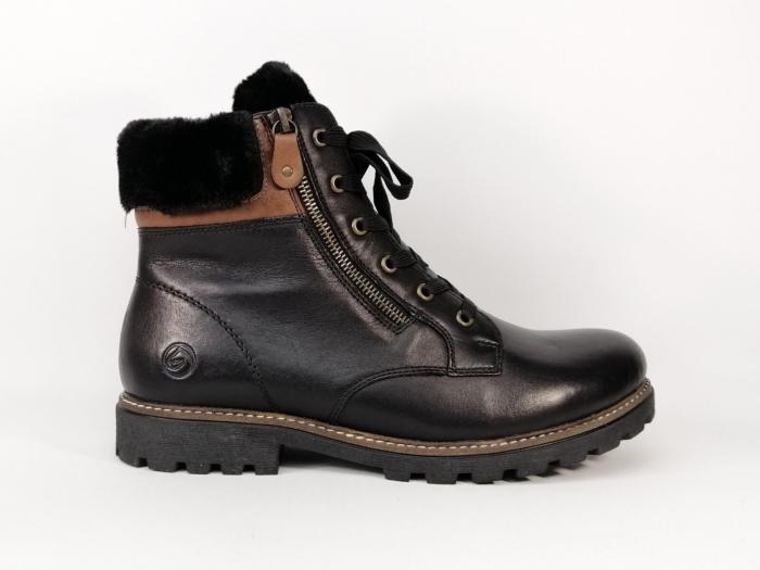 Boots fourrée grande pointure femme cuir noir destockage REMONTE D8463