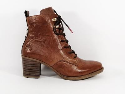 Bottine chic à lacets RIEKER Y2000 cuir camel à talon confortable femme