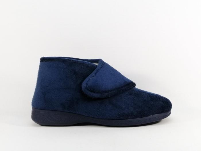 Chausson montant femme fourré laine à velcro SOCA 0471 marine chaud et confortable