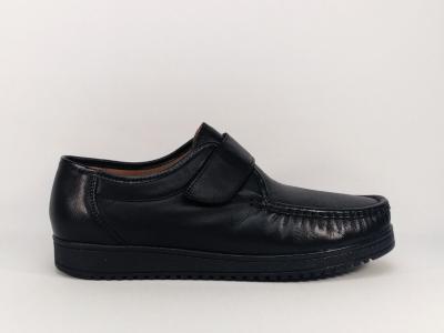 Chaussures grand confort tout cuir noir à velcro ORLAND 201 homme