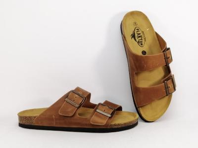 Mule homme confort cuir marron vieilli PLAKTON barna roble Fabrication Espagne