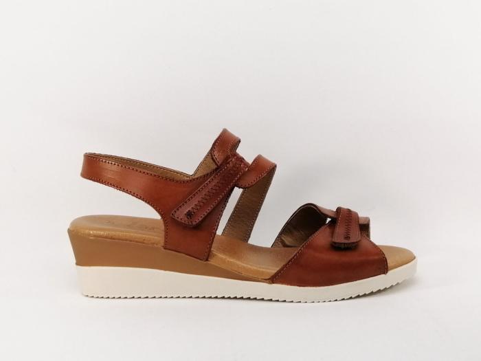 Sandale compensée à velcro en cuir marron pour femme JORDANA 681