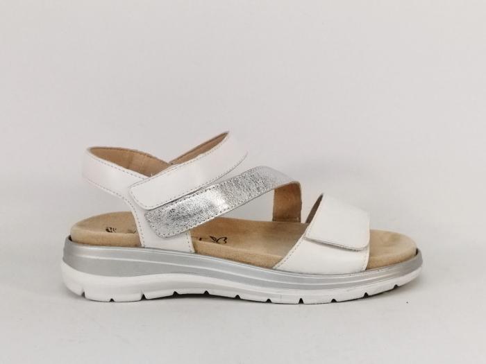 Sandale femme semelle amovible grand confort chic cuir blanc argent CAPRICE 28716 pieds larges