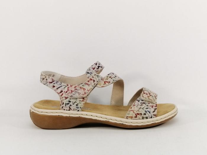 Sandale RIEKER 659C7 femme à scratch confortable tendance et souple cuir multicolore