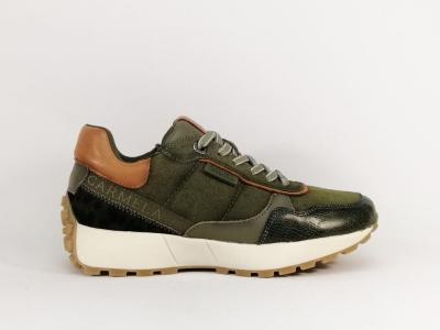 Sneakers femme chic et confortable cuir kaki destockage CARMELA 160862