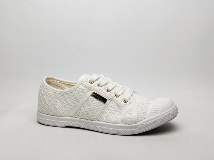 Basket blanche femme toile broderie chic destockage TROPEZIENNES clorinda à pas cher