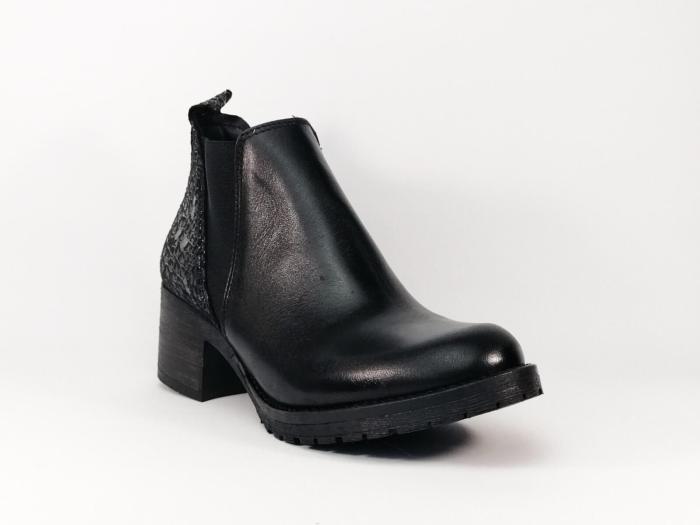 Bottine Femme en cuir noir à talon fabriquée en Espagne BRAN'S 13230FR