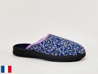 Chausson femme �t� pieds sensibles coton marine toile fleuris BOSSI loriane fabrication France