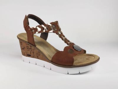 Sandale camel à talon compensé RIEKER V55H4 pour femme