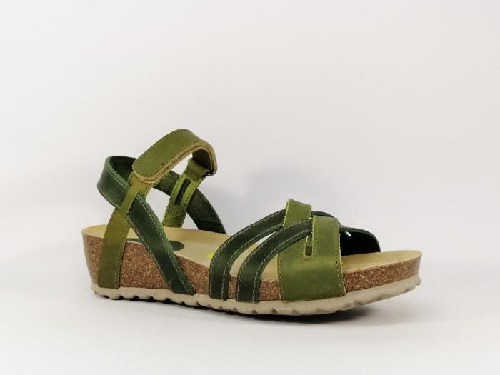 Sandale compensée ARTPELLE 17036 tout cuir vert pour femme