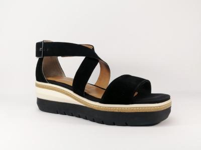 Sandale compense femme chic en cuir noir TAMARIS 28005