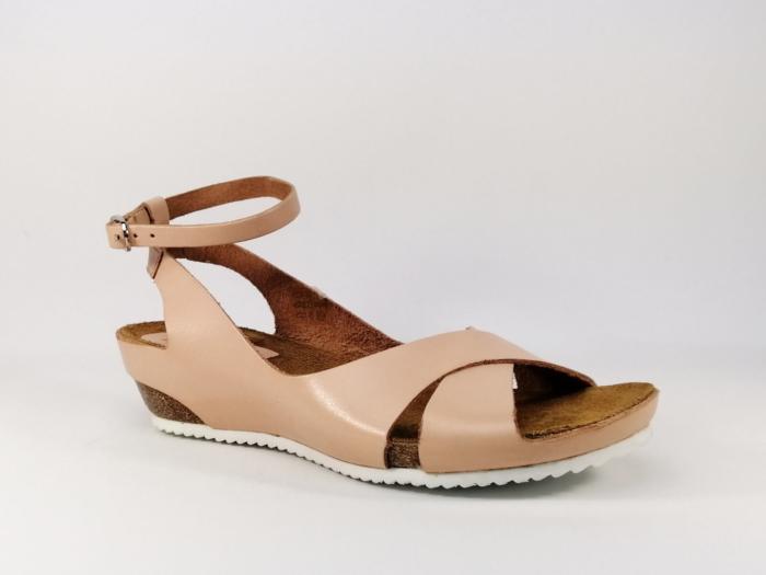 Sandale compensée cuir rose nude en destockage KICKERS Toki femme