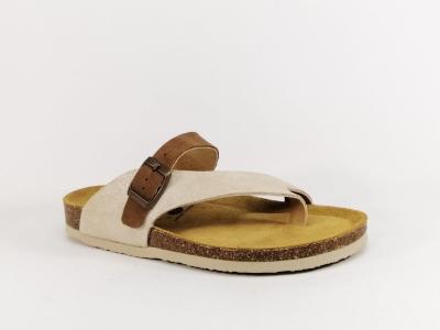 Tong femme chic et confortable cuir beige marron PLAKTON barbados fabrication Espagne