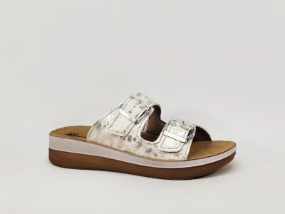 Claquette femme confortable semelle cuir tendance MORAN'S drure blanc compensé à pas cher