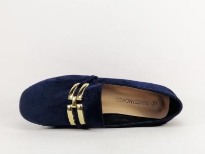 Mocassins femme grande taille marine à talon chic destockage ANDRES MACHADO AM5715 à pas cher