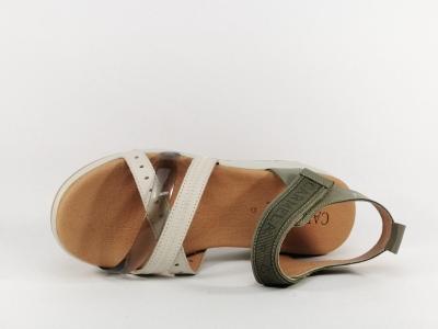Sandale femme chic et confortable cuir kaki beige à velcro en destockage CARMELA 160587