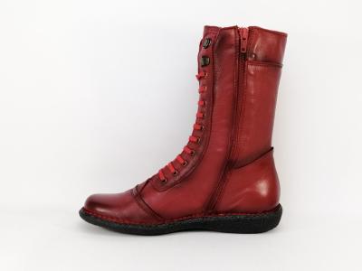 Botte en cuir rouge à lacets BRAN’S 516 Fabriquée en Espagne pour femme
