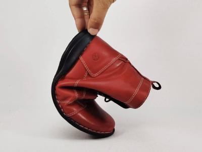 Bottine femme cuir rouge souple confortable MORAN'S gramis plate avec zip et lacets
