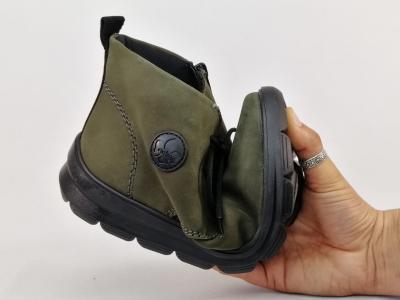 Bottine femme pieds larges souple et confortable RIEKER Z0022 cuir vert