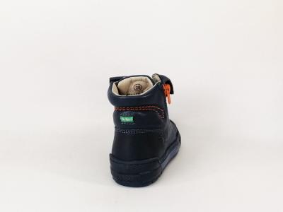Chaussure montante KICKERS pirlzip cuir marine destockage double zip, lacets garçon