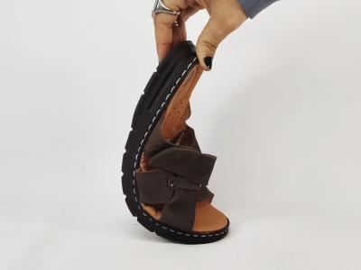 Mules homme cuir confortable pieds larges à scratch ORLAND 26083 marron