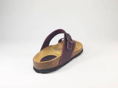 Tong en cuir prune semelle bio ARTPELLE 1636 pour femme