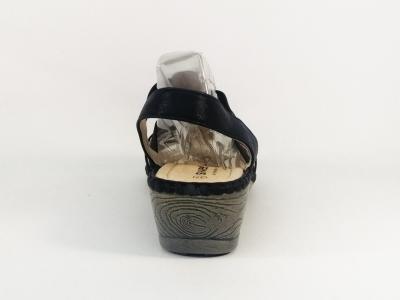 Sandale femme confort à élastique, compensée à pas cher SWEET'R mimoul noir chic en cuir