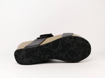 Mule compensée femme en cuir noir semelle bio PLAKTON so rock