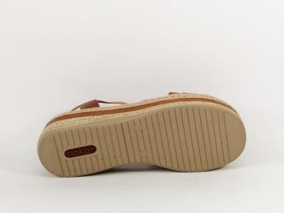Sandale femme RIEKER V0921 grand confort camel semelle antistress à élastiques