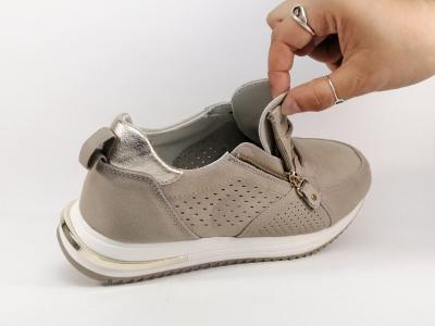 Basket chic cuir très souple taupe femme zip et lacets SWEET'R Mayone