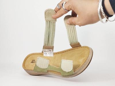 Mules femme confortable vertes semelle cuir à scratch MORAN'S dupaly