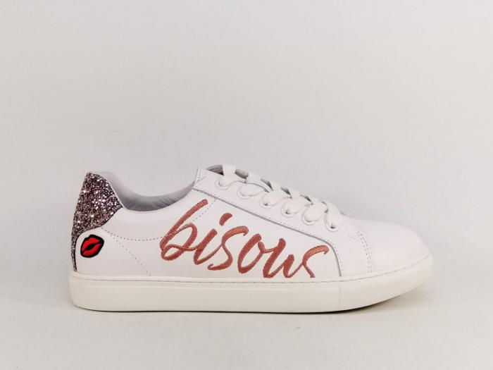 Basket femme chic cuir blanc BISOUS destockage BONS BAISERS de PANAME à pas cher