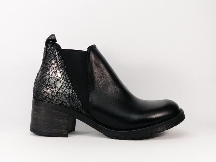 Bottine Femme en cuir noir à talon fabriquée en Espagne BRAN'S 13230FR
