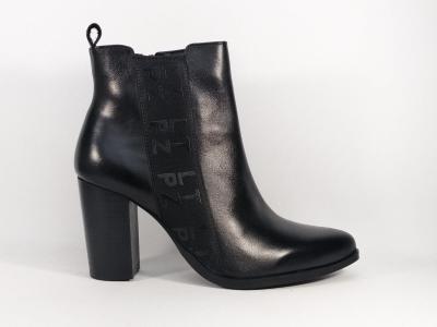 Bottine femme cuir noir à talon haut destockage TROPEZIENNES krisp