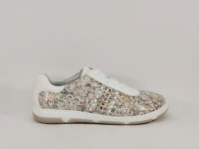Chaussure pieds larges femme chic et confortable RIEKER 42408 cuir fleuris extra wide