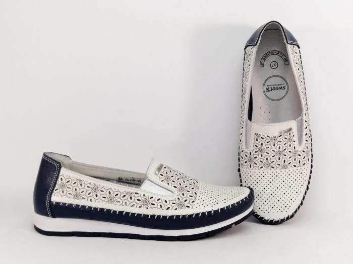 Mocassin femme cuir blanc marine souple confortable SWEET'R macadamia à pas cher