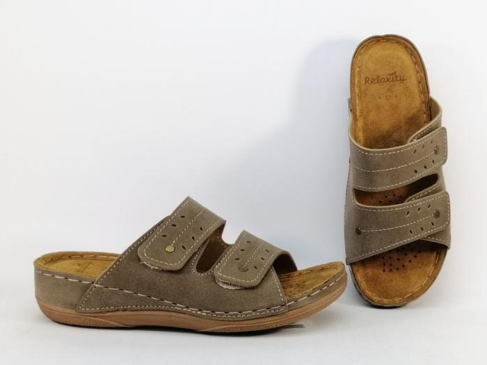 Mule femme confort semelle cuir à velcro kaki taupe tendance RELAXITY malalot à pas cher