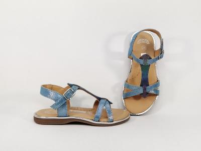 Sandale fille tout cuir bleu destockage LILYBELLULE Flore à pas cher