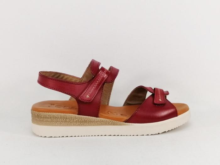 Sandale rouge femme cuir souple confortable JORDANA 681 à scratch