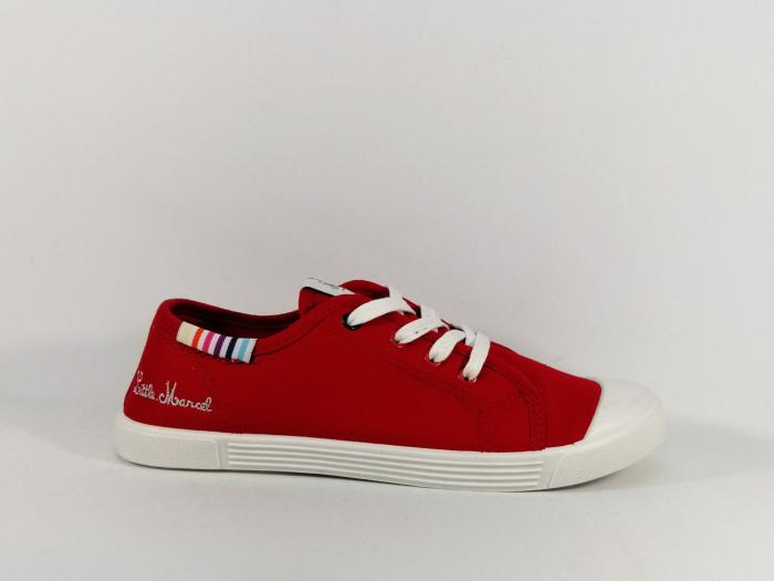 Tennis en toile rouge à pas cher LITTLE MARCEL en destockage marcial femme