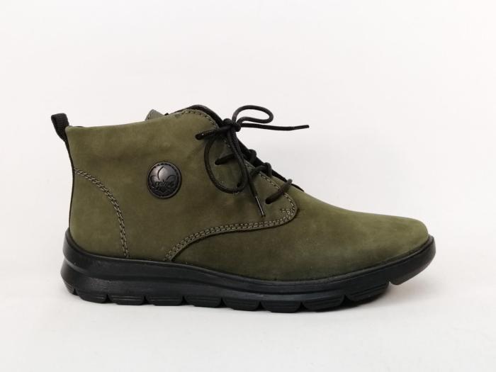 Bottine femme pieds larges souple et confortable RIEKER Z0022 cuir vert