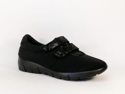 Chaussure pieds larges et sensibles femme très souple et confortable noir à velcro BOISSY 2291