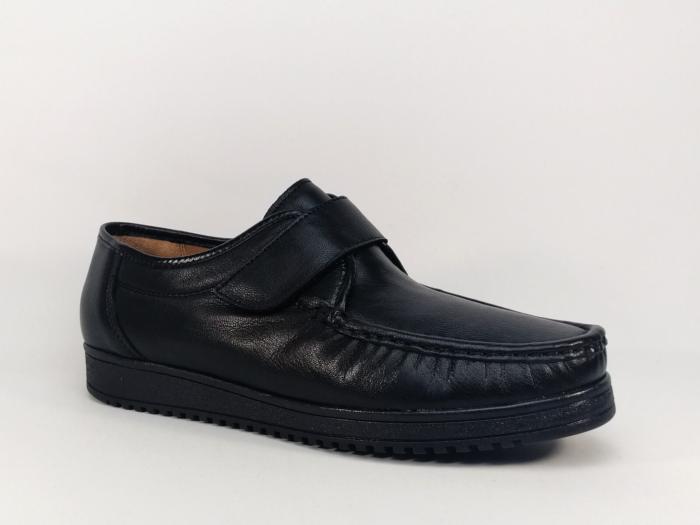Chaussures grand confort tout cuir noir à velcro ORLAND 201 homme