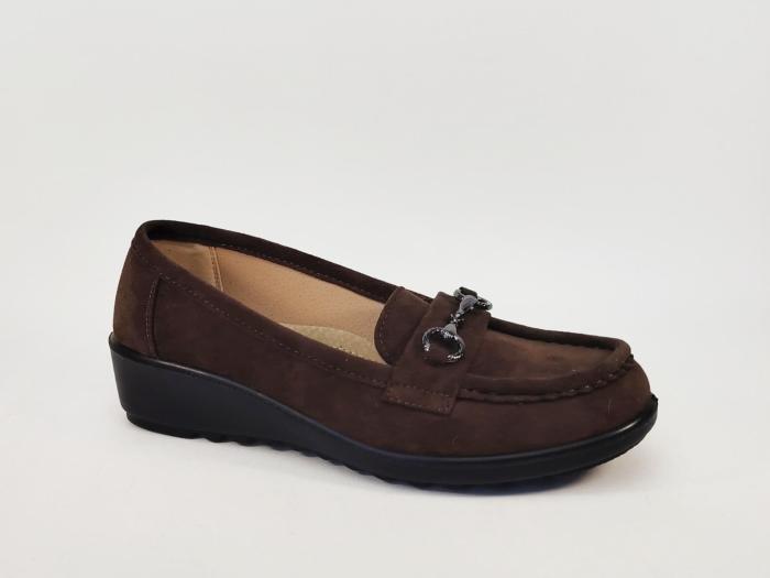 Mocassin compensé femme marron chocolat confortable semelle cuir SWEET'R decalant pas cher