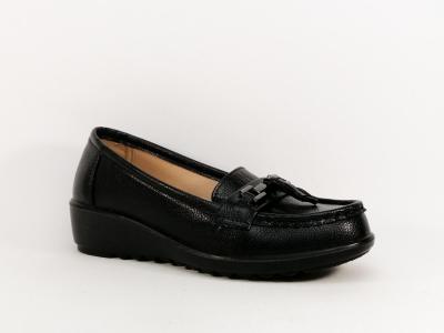 Mocassin femme confortable noir compens semelle cuir  pas cher SWEET'R dexter